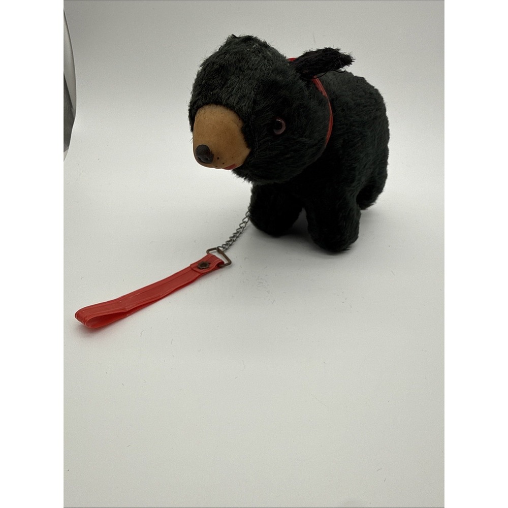Vintage Yellowstone Parks 7" Mohair Black Bear Plush On Leash 1960s 1